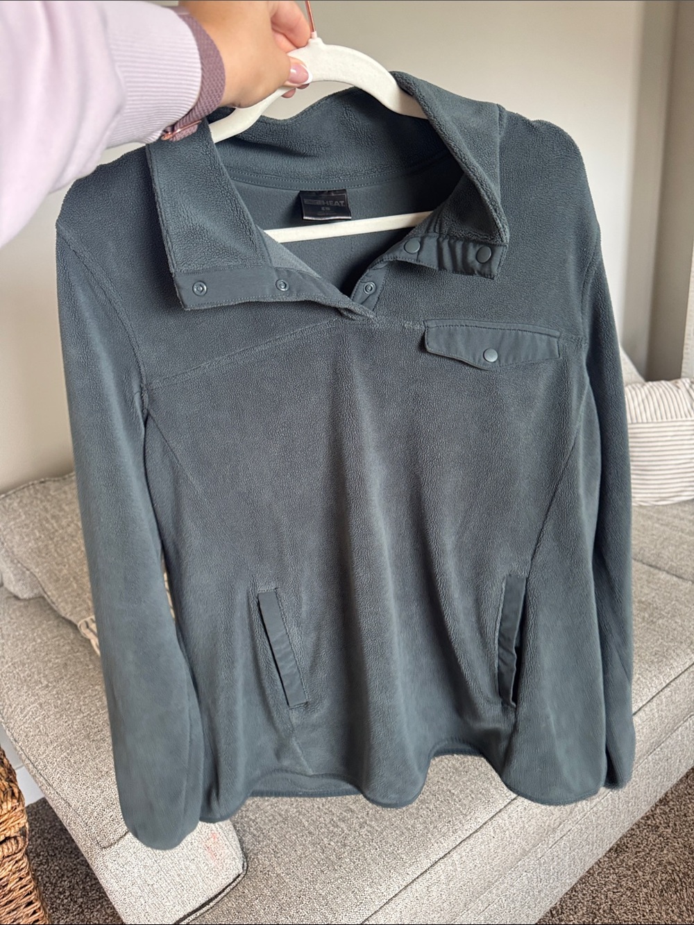 Women's 32 Degree Heat Slate Green/Gray Quarter-Snap Fleece Pullover Sweater